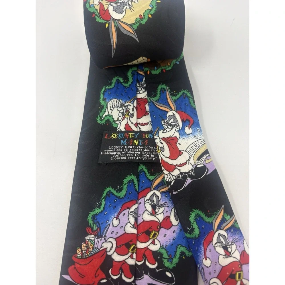 Tie Bugs Bunny Christmas Looney Tunes Mania Necktie Black 1995 Cartoon Vintage